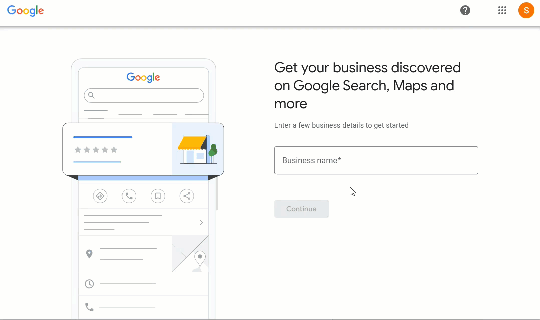 Animated image showing how to enter the profile's business name