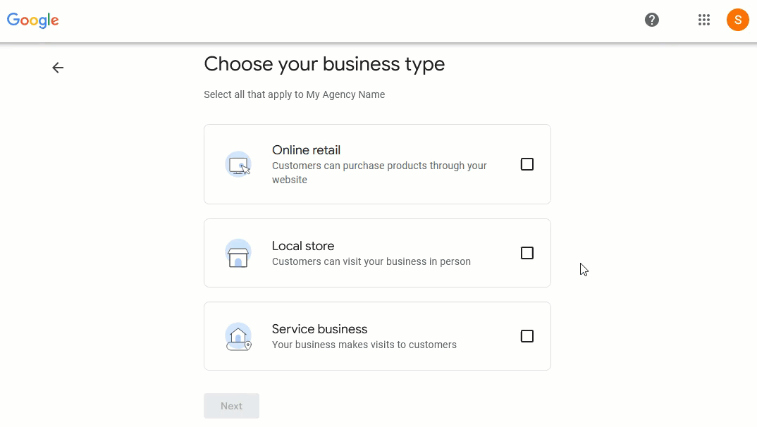 Animated image showing how to choose the profile's business types