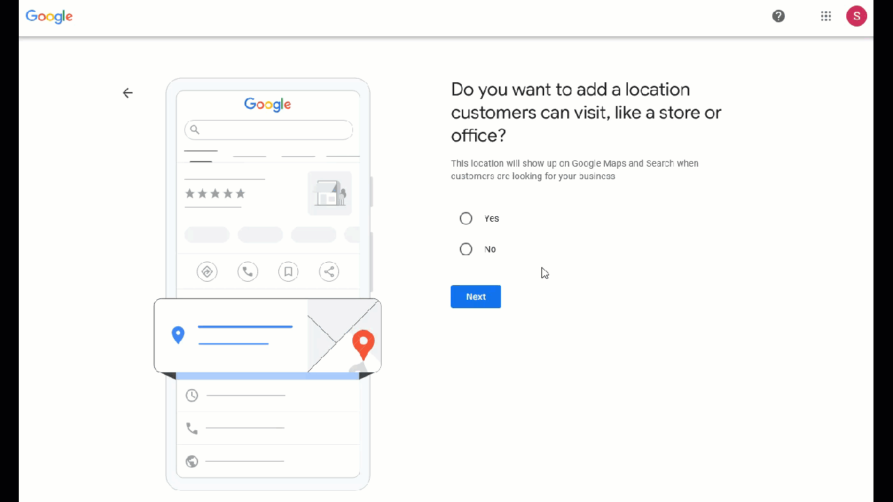 Animated image showing an optional page where the user may enter their business's service areas