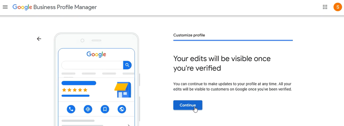 Screenshot showing the final page in the profile setup process