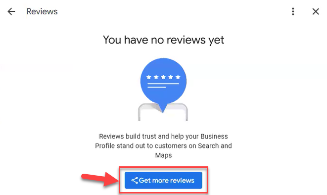 Screenshot showing the Get more reviews card
