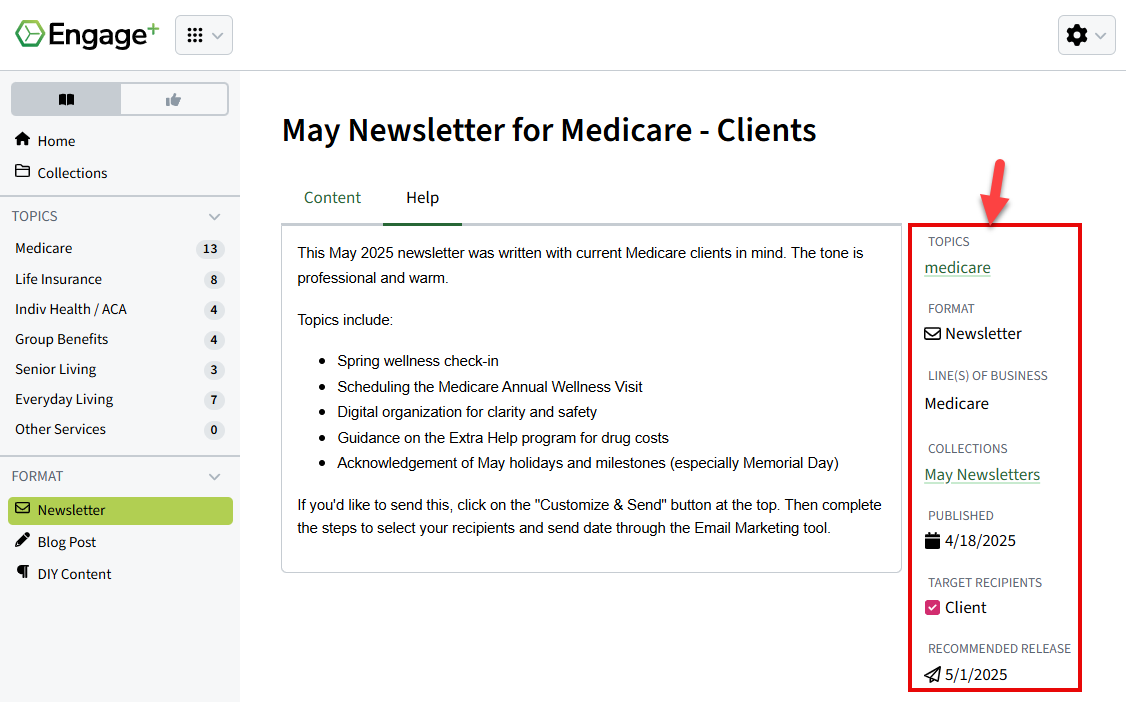 Screenshot showing a newsletter's audience details and other key data