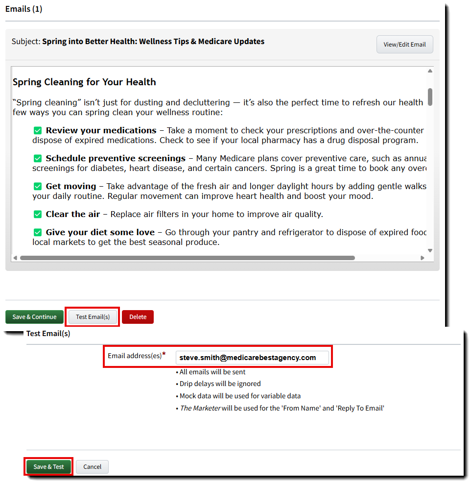 Image showing how to send a test email to yourself