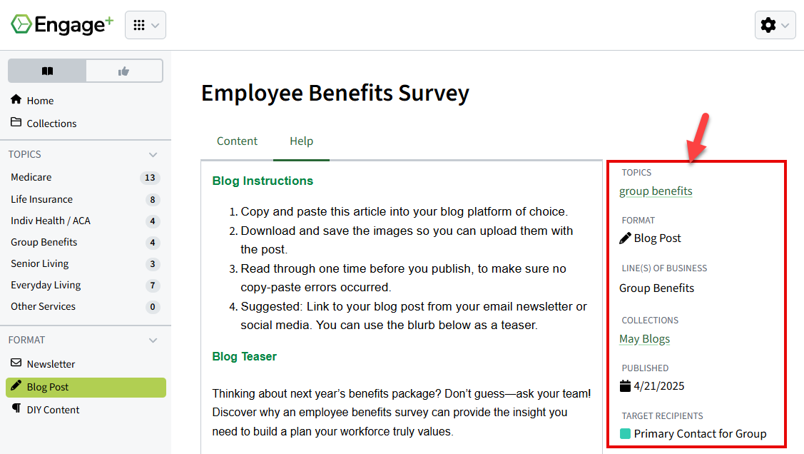 Screenshot showing a blog's audience details and other key data