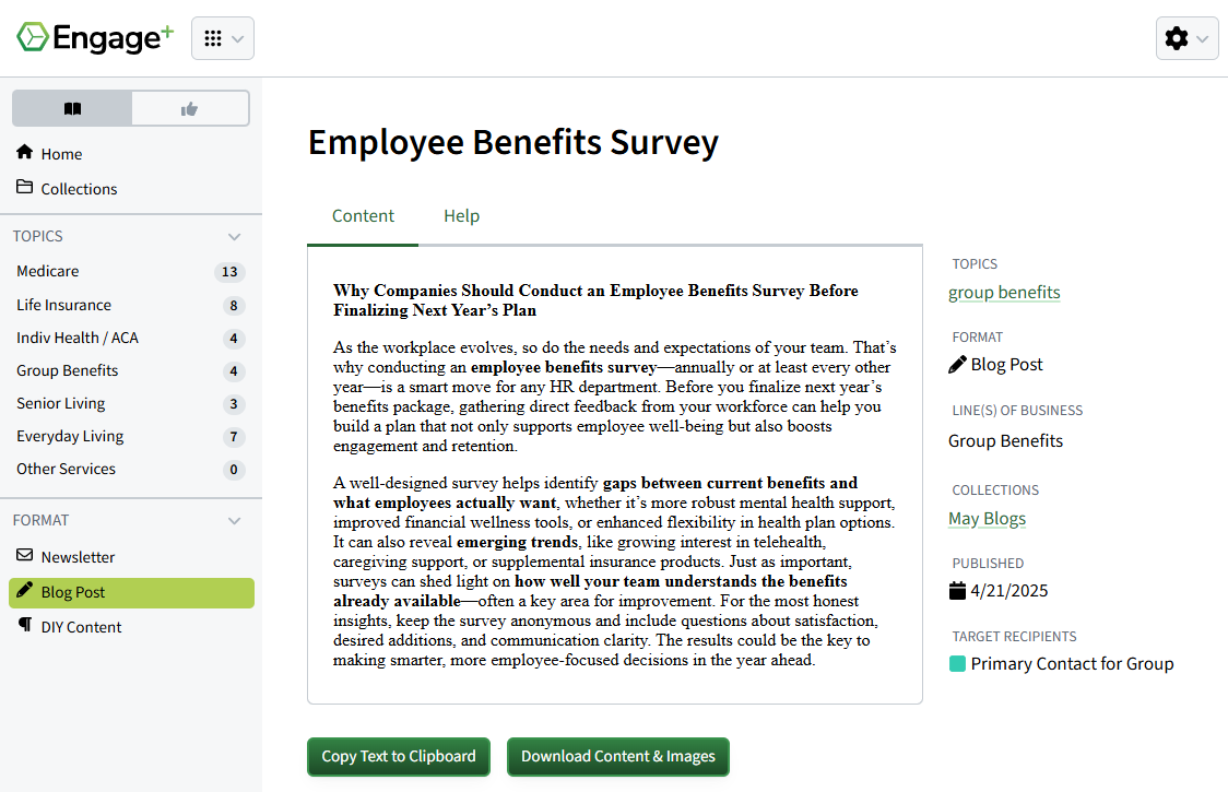 Screenshot showing a sample blog
