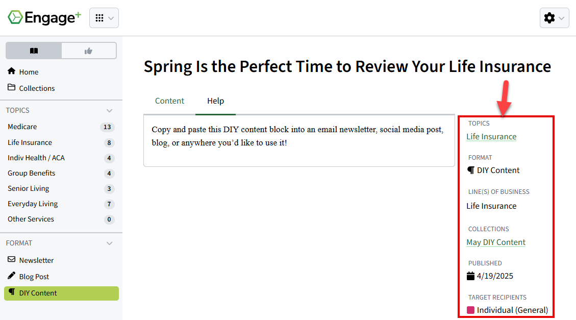 Screenshot showing a DIY content's audience details and other key data