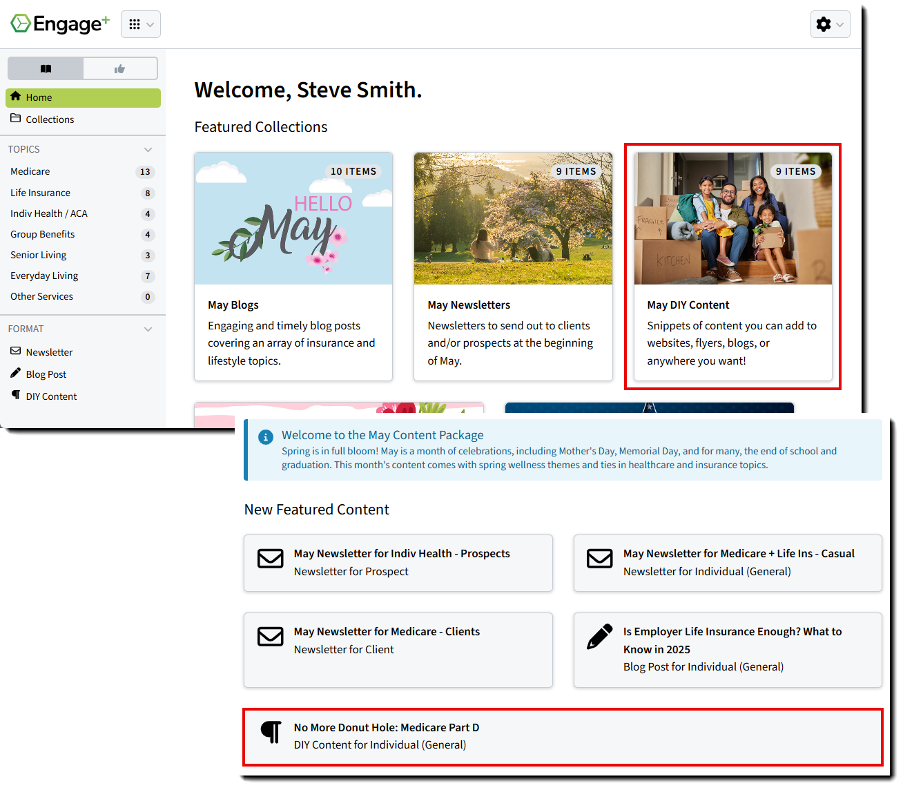 Image highlighting DIY content on the Engage+ Content Marketing homepage