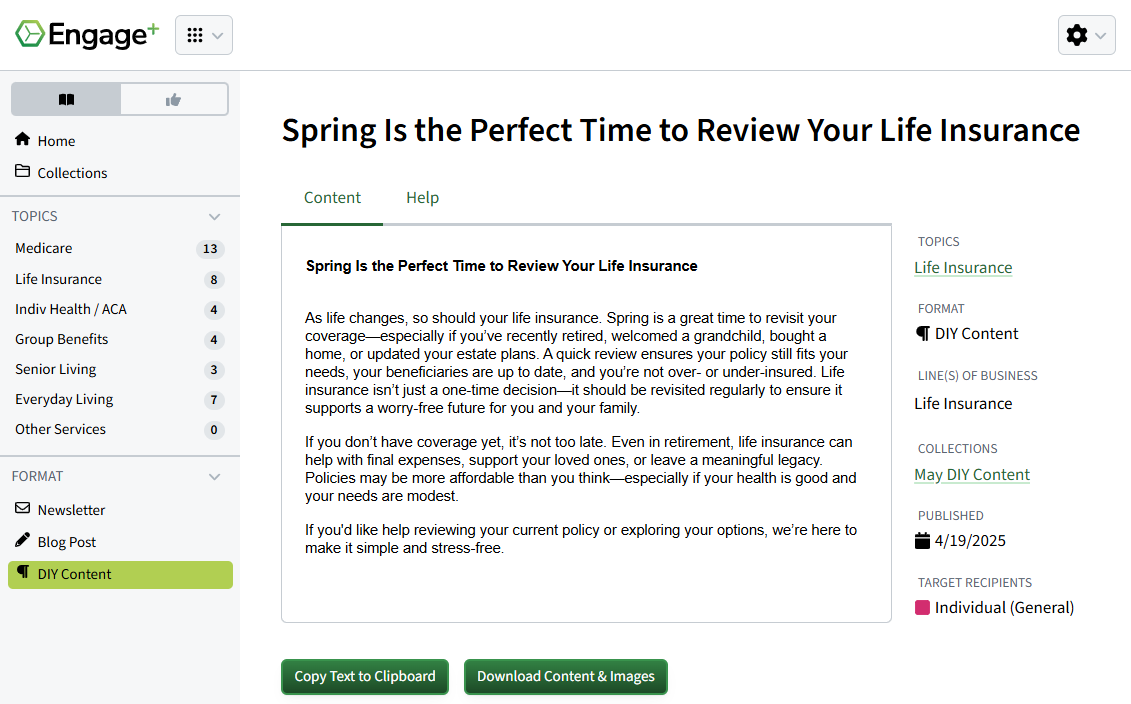 Screenshot showing a sample DIY content