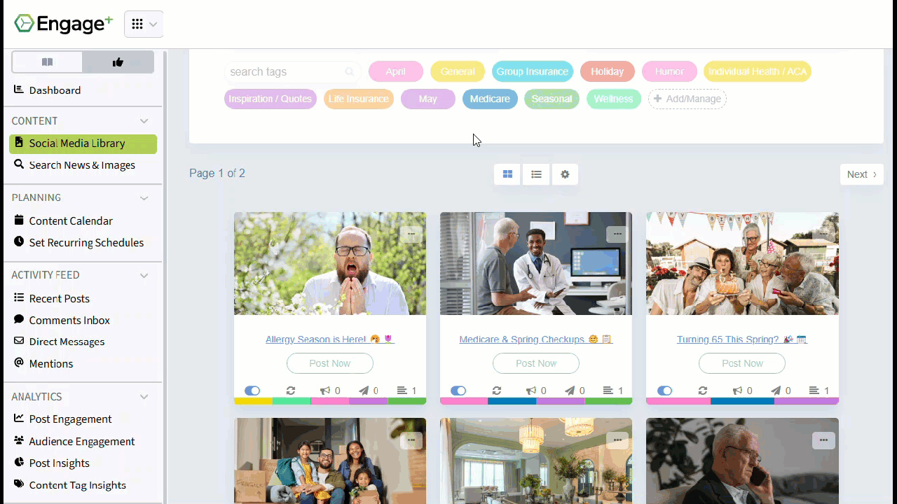 Animated image showing how to filter saved content using tags