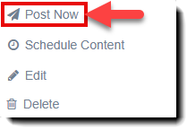 Screenshot highlighting the Post Now button on a piece of saved content