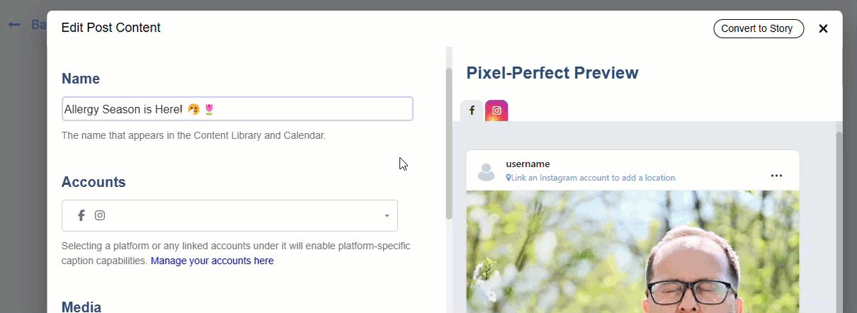 Animated image showing how to edit a piece of saved content