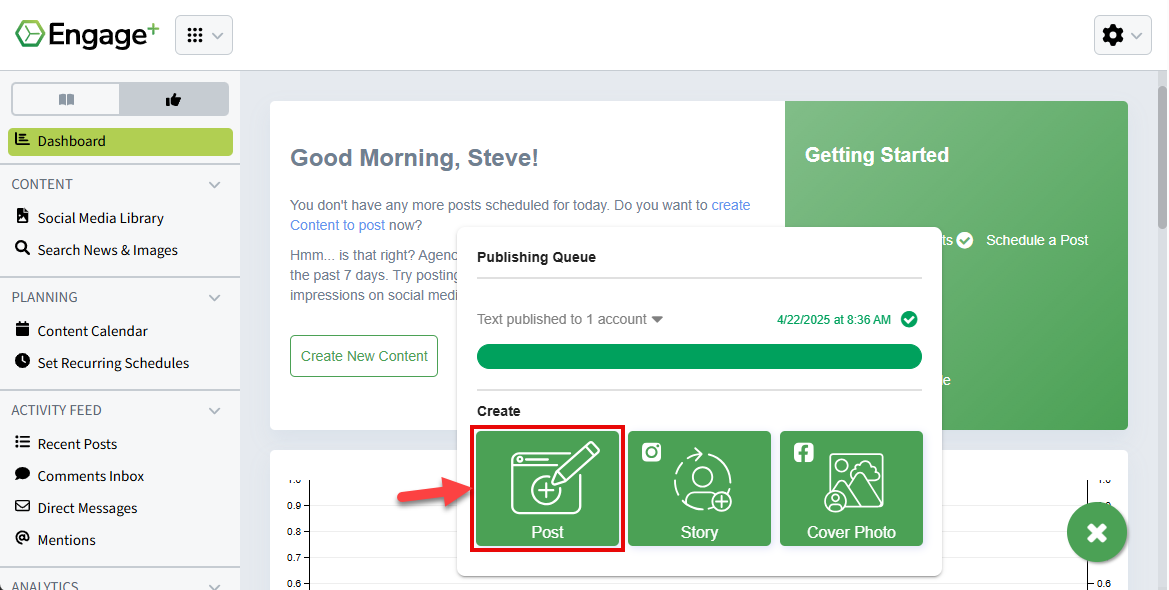 Screenshot highlighting the Post option after selecting the Pencil widget