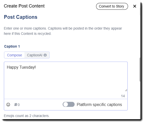 Screenshot showing how to add your message to the new content piece