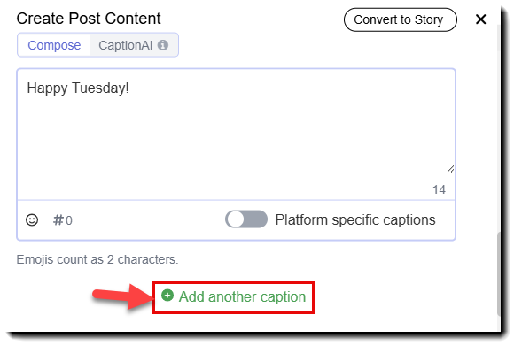 Screenshot showing how to add another message to the new content piece