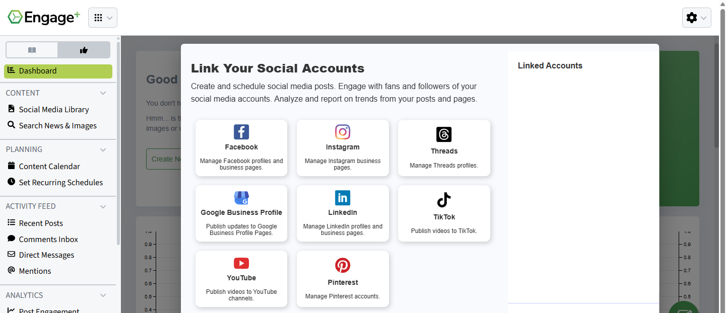 Screenshot showing the Link Your Social Accounts pop-up window