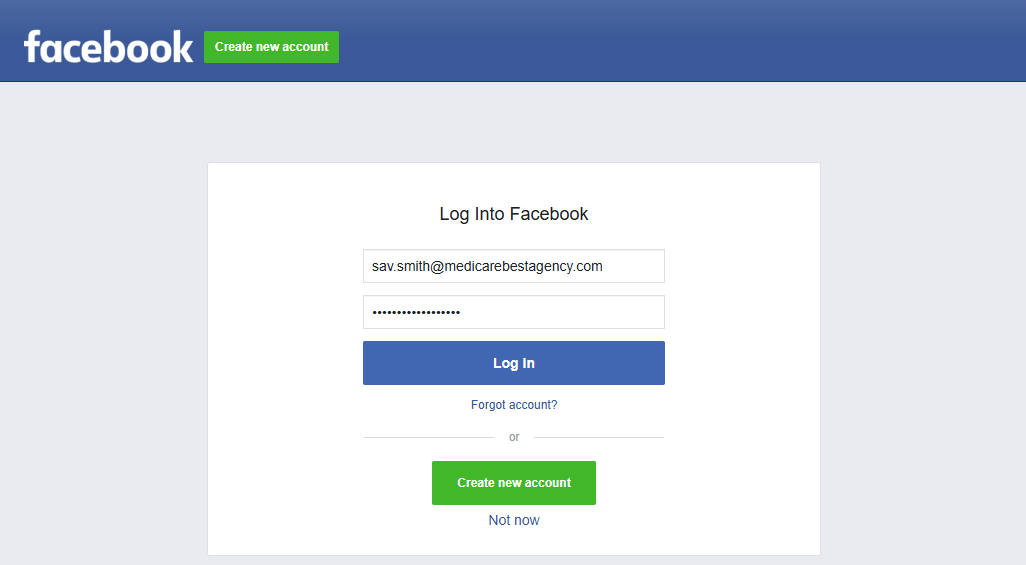 Screenshot showing Facebook's login page