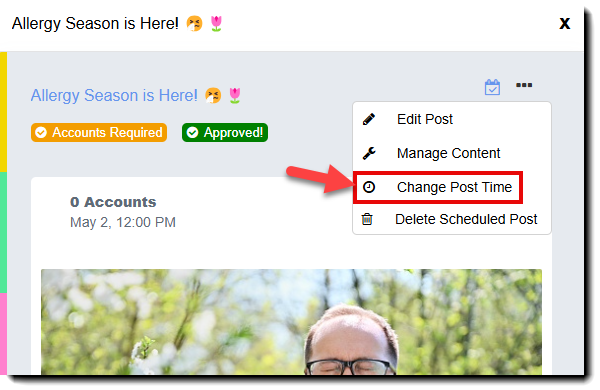 Screenshot showing how to access the post's date and time settings
