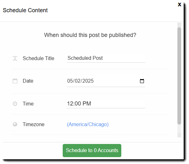 Screenshot showing how to choose a new date and time for the post