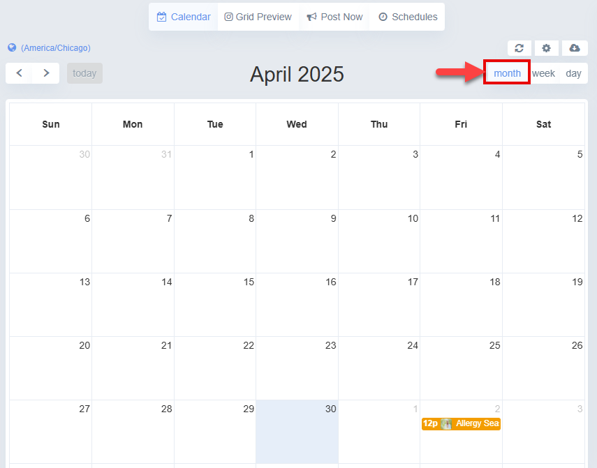 Screenshot showing the monthly calendar view