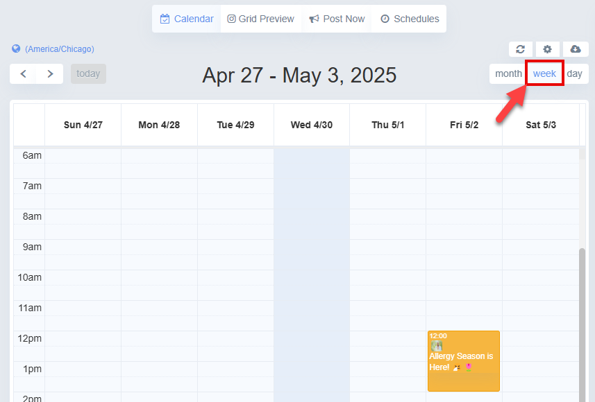 Screenshot showing the weekly calendar view
