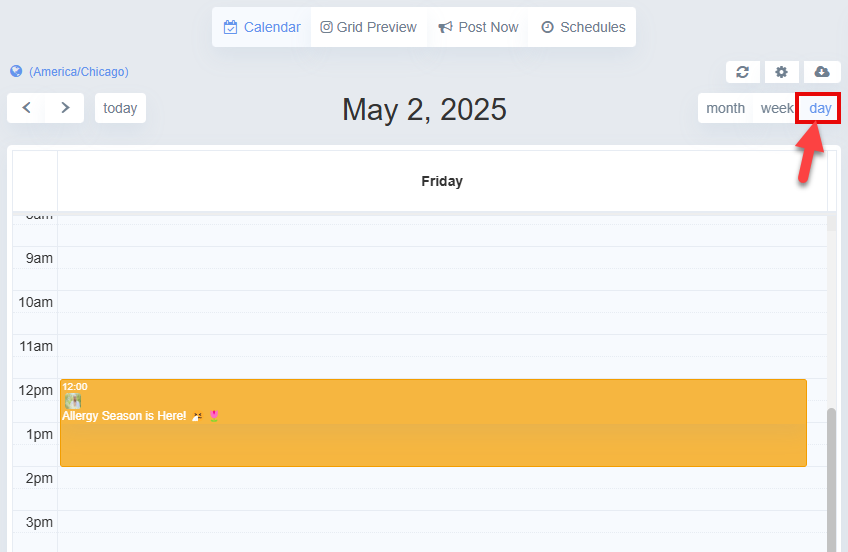 Screenshot showing the daily calendar view