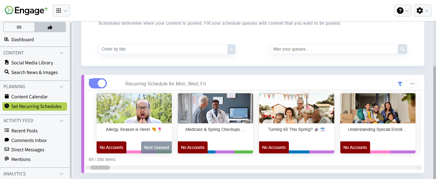 Screenshot showing a new recurring schedule on the Set Recurring Schedules page