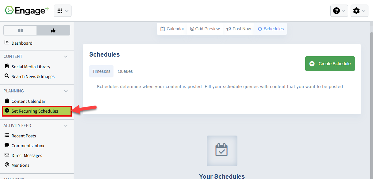 Screenshot showing how to navigate to the Set Recurring Schedules page