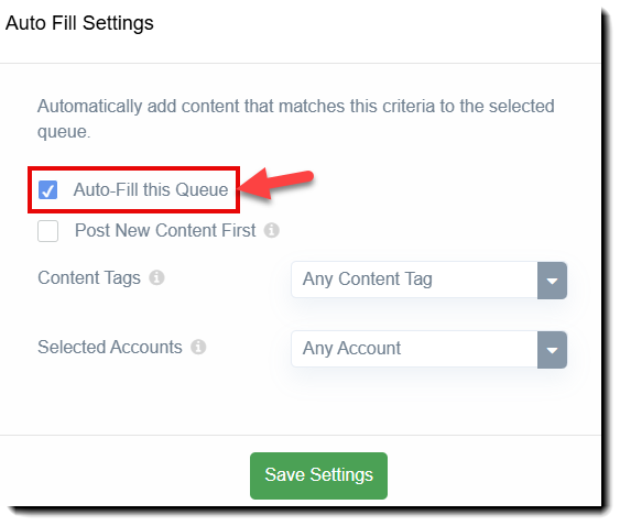 Screenshot showing the Auto-Fill this Queue checkbox setting