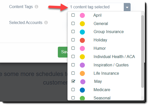 Screenshot showing how to use content tags to target specific saved content