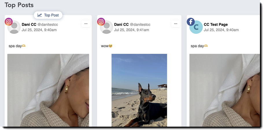 Screenshot showing top posts