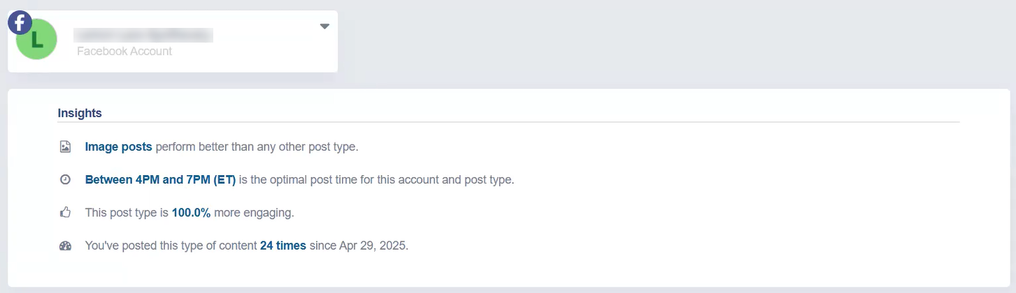 Screenshot showing an example of post insights for a Facebook account