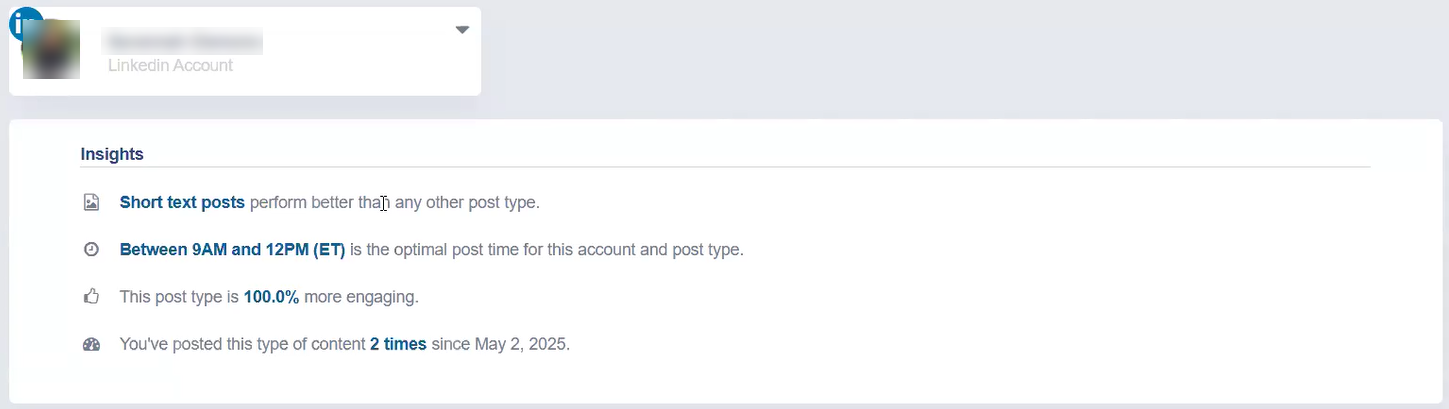 Screenshot showing an example of post insights for a LinkedIn account