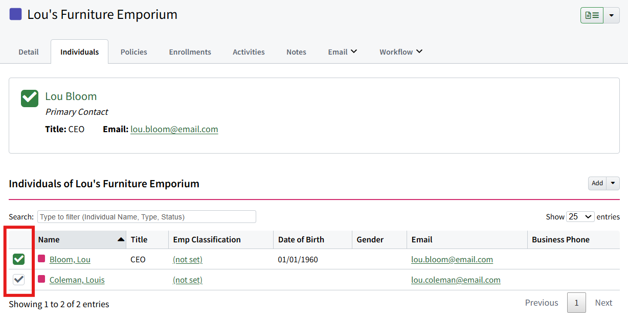 Screenshot showing how to changea Group Record's Primary Contact