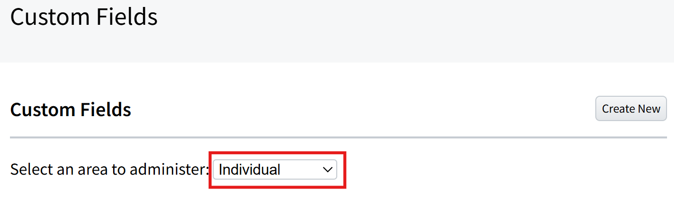 Screenshot showing how to select an area to administer custom fields