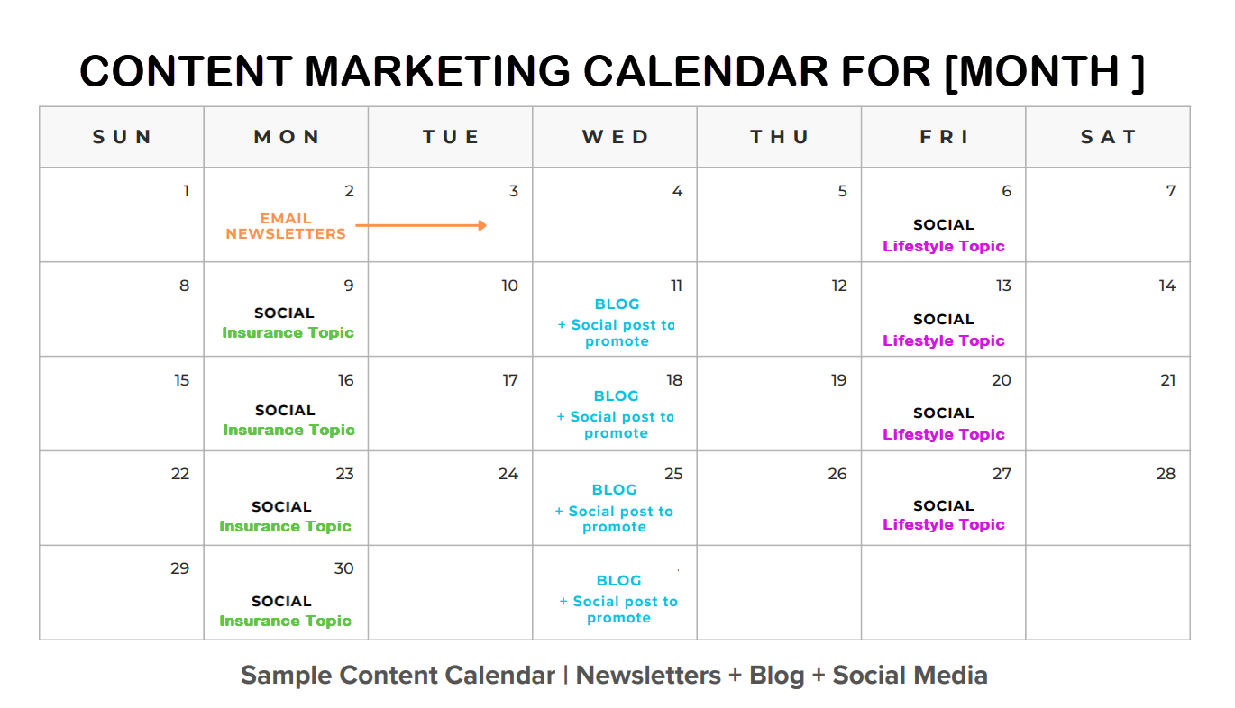 Screenshot showing the Content Marketing Calendar in the Social area of Engage+ Content Marketing