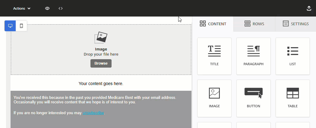 Animated image showing how to access signature templates in the email editor