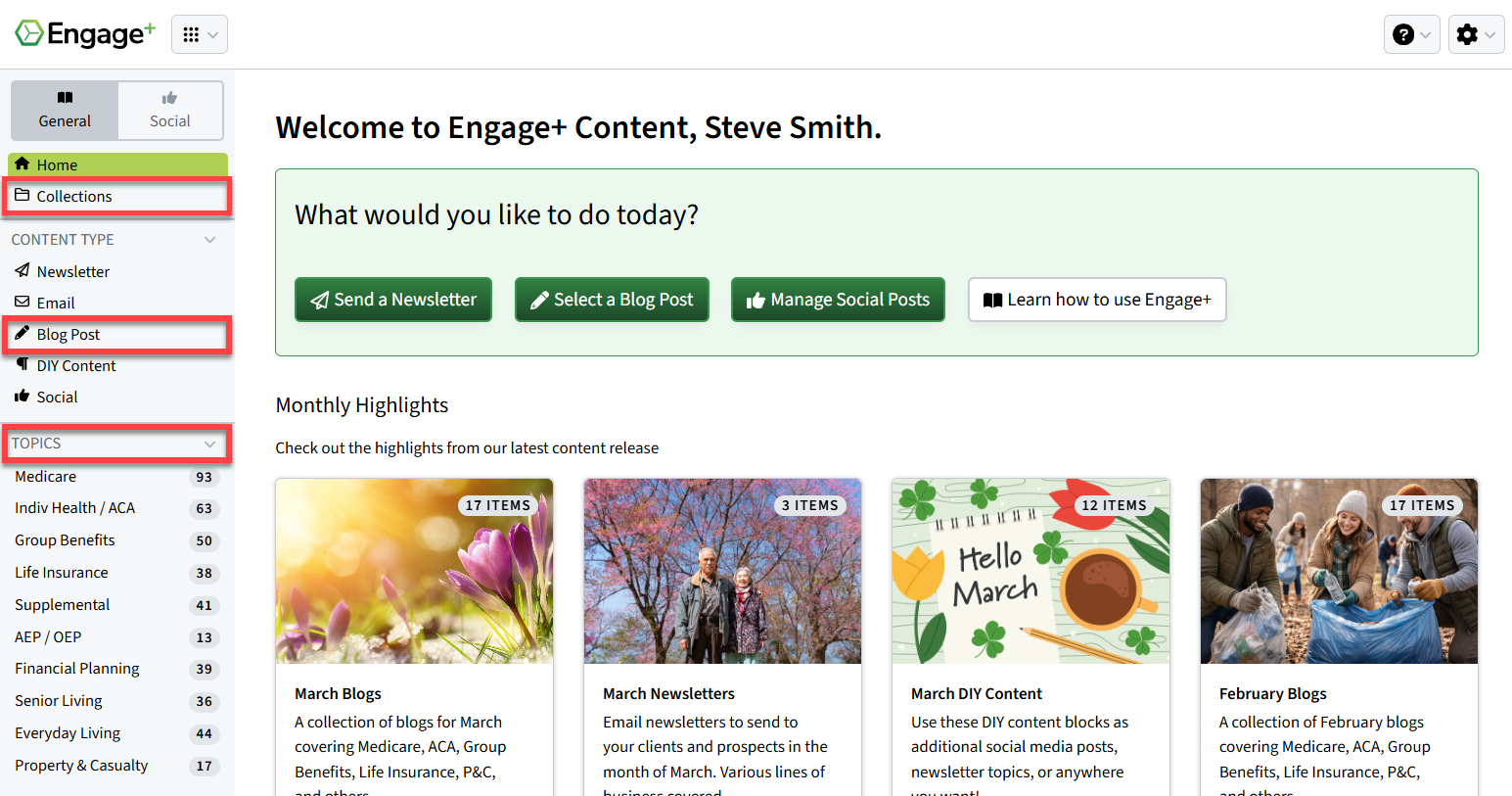 Screenshot showing how to access blog post content in the left-hand navigation