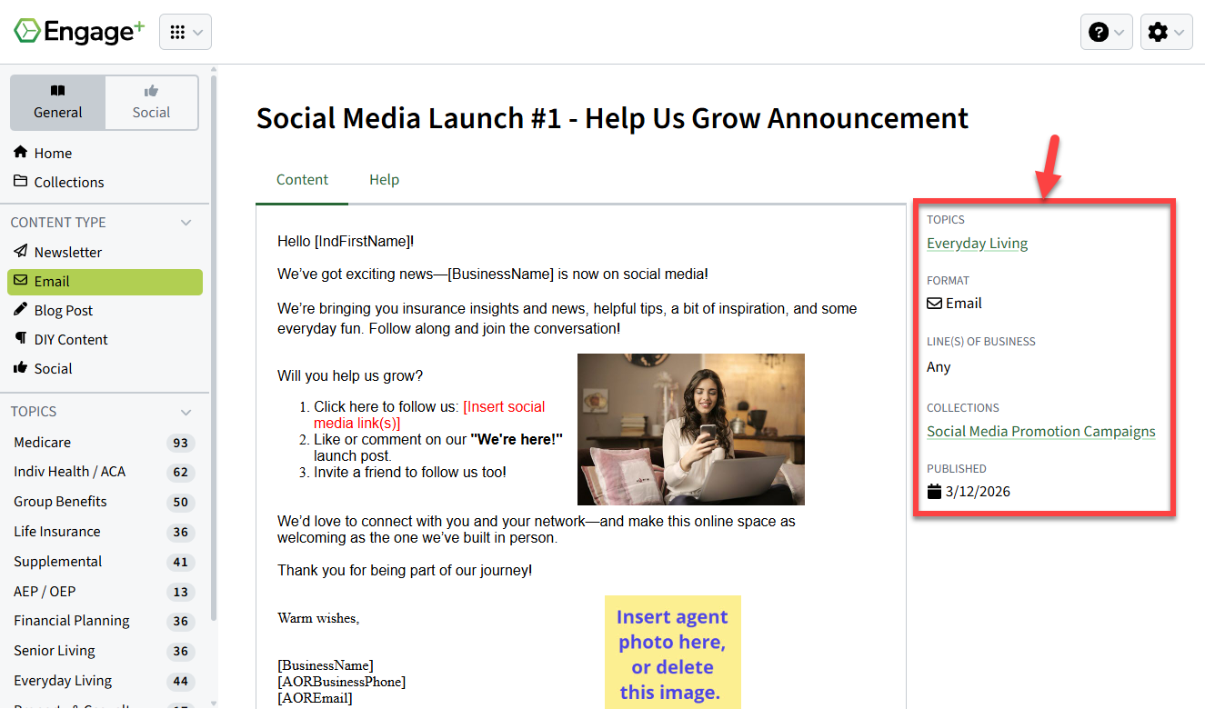 Screenshot highlighting the right-hand summary panel on the email preview page