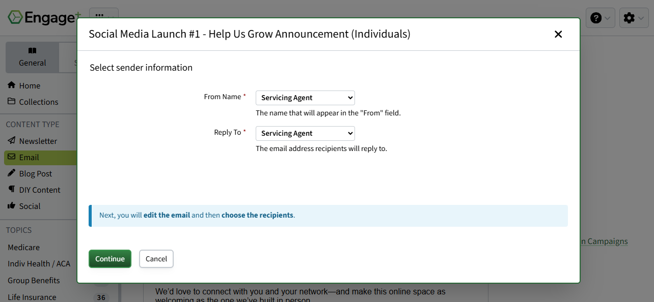 Screenshot showing the sender information pop-up window