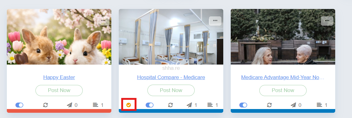 Screenshot showing an approved social media post in the Social Media Library of Engage+ Content Marketing